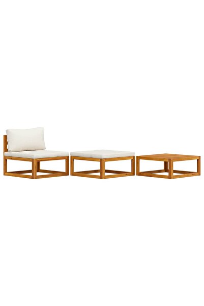 vidaxl Set mobilier de grădină, 3 piese, perne crem, lemn masiv acacia