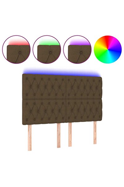 vidaxl Tăblie de pat cu LED, maro închis, 160x7x118/128 cm, textil