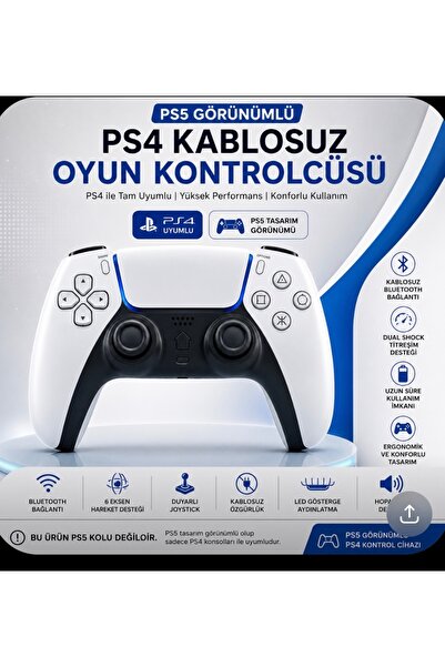 Voground PS4 Kablosuz Oyun Kolu PS5 Görünümlü Bluetooth Dual Shock Titreşimli...
