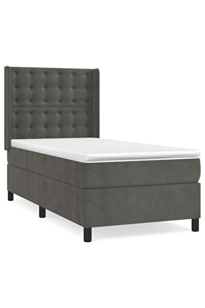 vidaxl Pat boxspring cu saltea, gri închis, 80 x 200 cm, catifea
