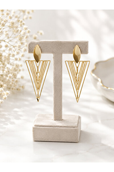 Lilith Takı ✨   Geometric Design Gold Color Long Dangle Earrings |   Modern a...