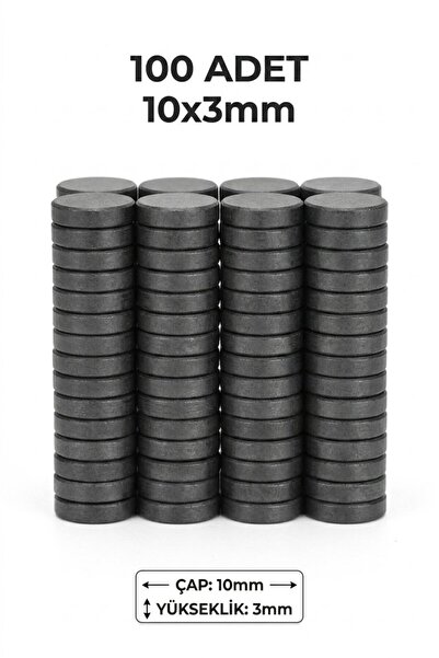 Dünya Magnet 100 Adet 10x3 Siyah Mıknatıs Yuvarlak Ferrit Mıknatıs - Çok Amaç...