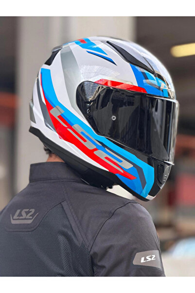 LS2 RAPID 2 HYPER BEYAZ-MAVİ-KIRMIZI KASK (SİYAH VİZÖR)