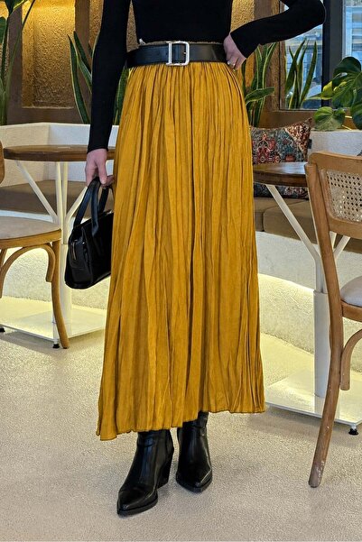lamelif Kraşlı Hijab Skirt Mustard Yellow