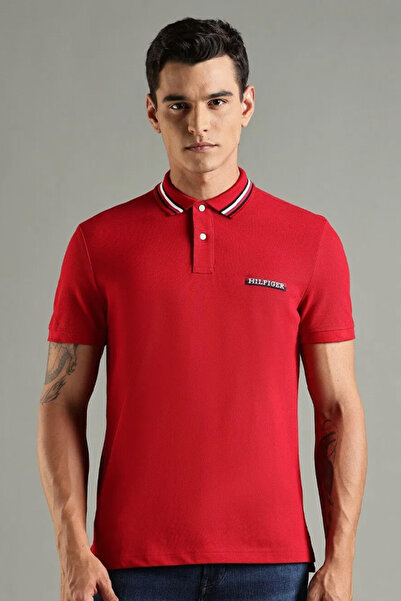 Tommy Hilfiger Mens Red Solid Regular Fit Cotton Polo T-Shirt
