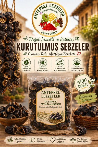 Antepsel Lezzetler Dolmalık Patlıcan Kurusu 25 Adet