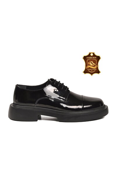 AYAKMOD Black Patent Leather Genuine Leather Men's Casual Shoes 1246 m