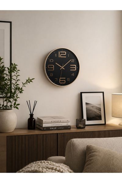 Armasse 🖤 Rose Gold Detaylı Modern Duvar Saati – Siyah Cam Görünümlü Dekorat...