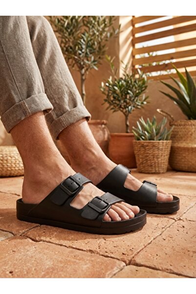Finelook ABYSEA Black Double Buckle Slide Sandals – Comfortable Casual Summer...