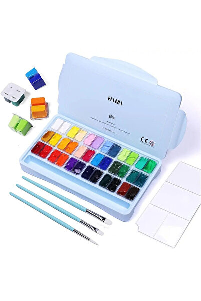HIMI HIMI Twin Cup Gouache Set Guaj Boya Seti 36 Renk x 12 gr. + 3 Fırça (Ice...