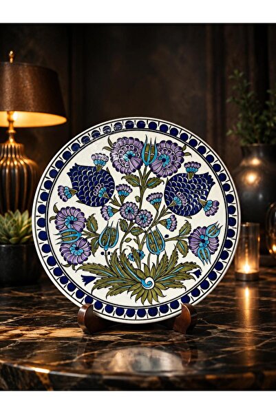 naturel glow El Yapımı İznik Çini Desenli Seramik Dekoratif Tabak 25 cm | Gel...