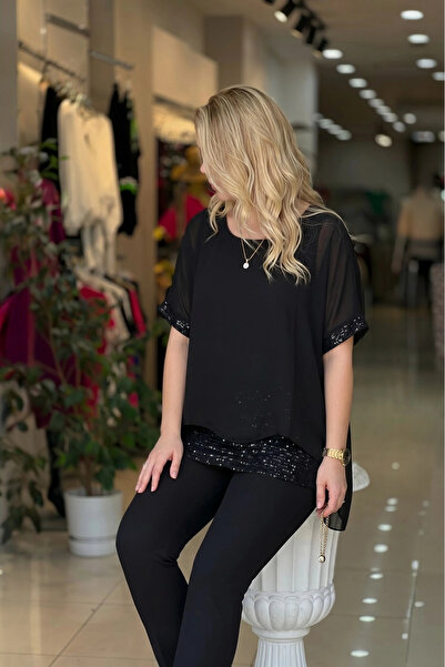 aytemas Eteği Pullu Şifon Bluz