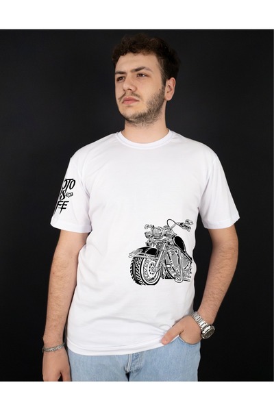 Krays Moto Is Life Sleeve Printed T-Shirt Motorcycle Patterned Regular Fit 10...