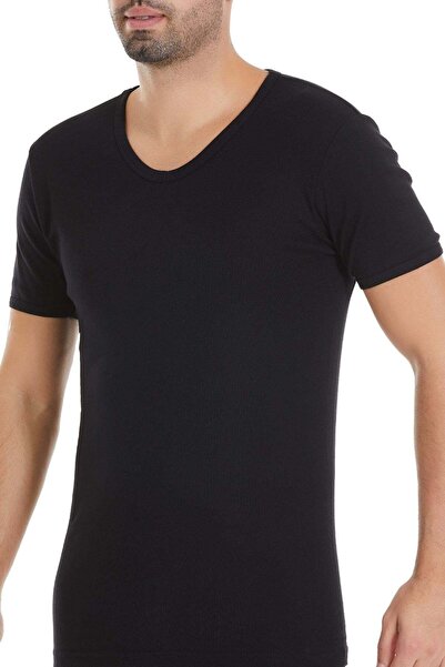 YILDIZ Ribana V-Neck Men's Undershirt Black 100% Cotton 3-Pack