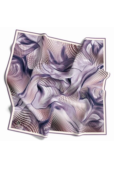 VİOLLA Twill Geometrik Ve Dalga Desenli Mor Renkli 90x90 Eşarp (İpek İçermez)...