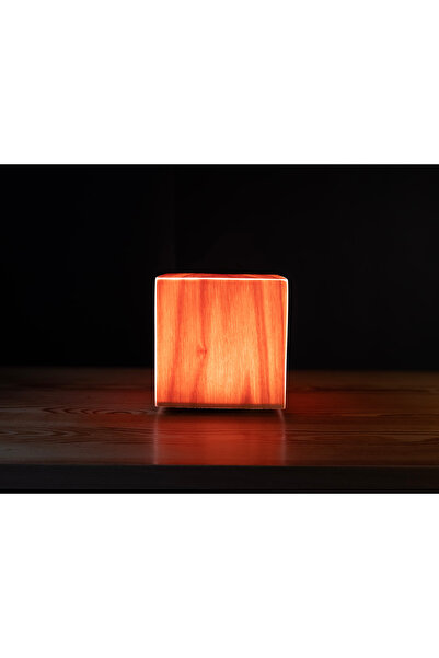PeteWood Cubis El Yapımı Ayous Ahşap LED Ambiyans Masa Lambası Bluetooth Kont...