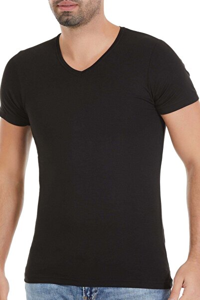 YILDIZ Bamboo V-Neck Men's T-Shirt Black