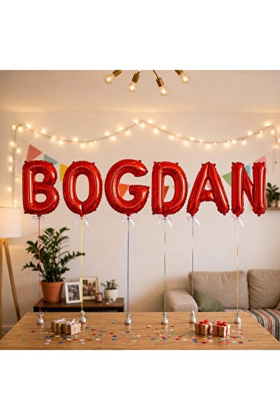 OEM Decor Petrecere Baloane Nume BOGDAN, Roșu, Folie Metalizată 40 cm, Heliu/Aer