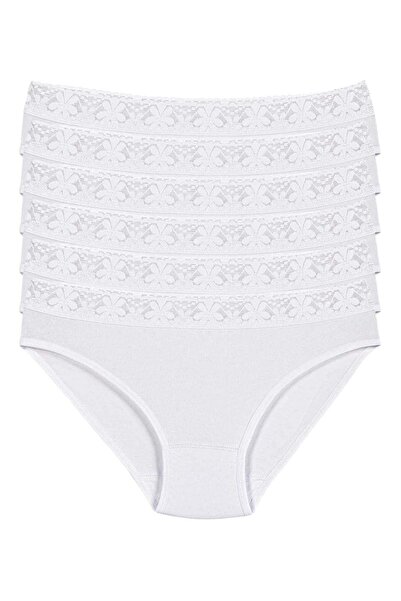 YILDIZ Lycra Waist Lace Women's Bikini Panties White 6-Pack