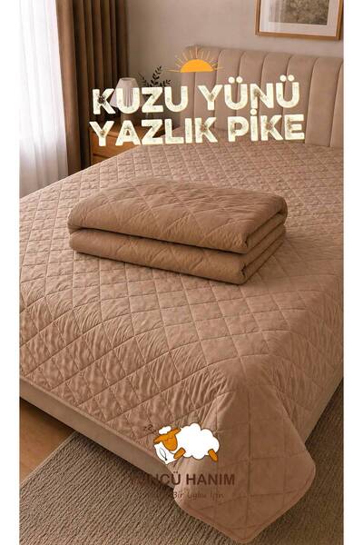 Yüncü Hanım %100 Kuzu Yünü Dolgulu Bej Renkli Pamuk Kumaş Çift Kişilik Kapito...