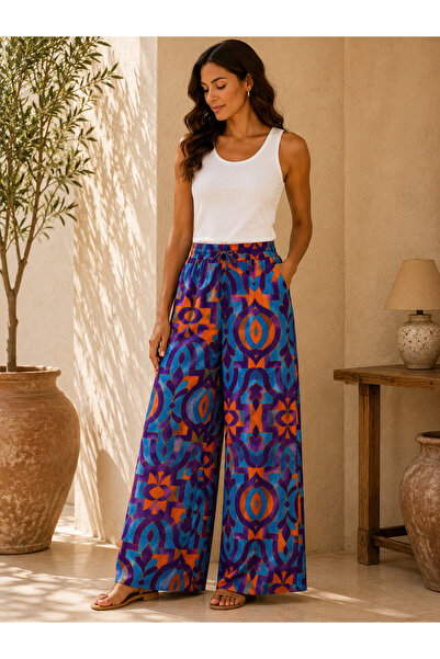 TUSSE Women's Woven Elastic Waist Printed Patterned Plus Size Palazzo Trousers