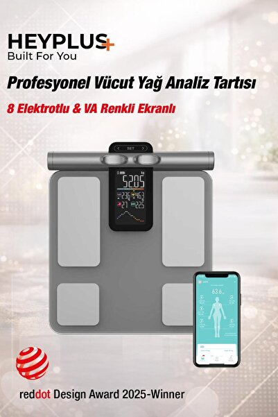 Heyplus Profesyonel Akıllı Bluetooth Tartı Baskül 8 Elektrotlu Hassas Yağ Ölç...