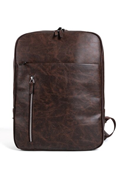 Sevinç Çanta Organizer Multi-Compartment 15.6 Faux Leather Laptop Backpack