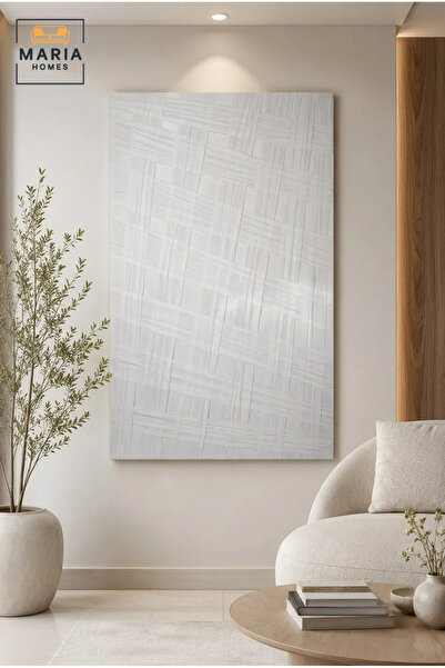 MARIA HOMES White Woven Grid Textured Wall Art – Modern Abstract Relief Decor...