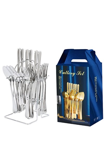 Generic Set Tacamuri Inox 24 Piese Argintiu Furculite Cutite Lingurite si Lin...