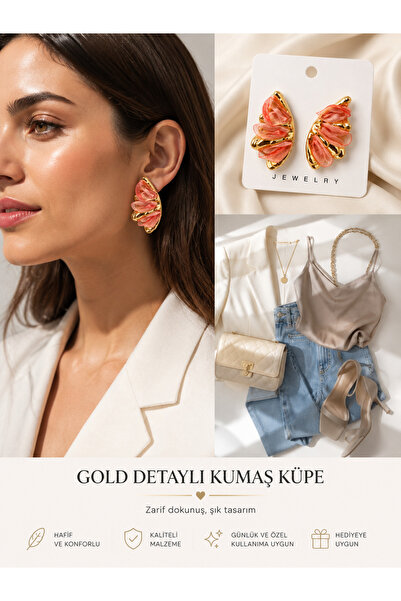 kasımoğulları concept Gold Detailed Powder Fabric Design Earrings – Stylish a...