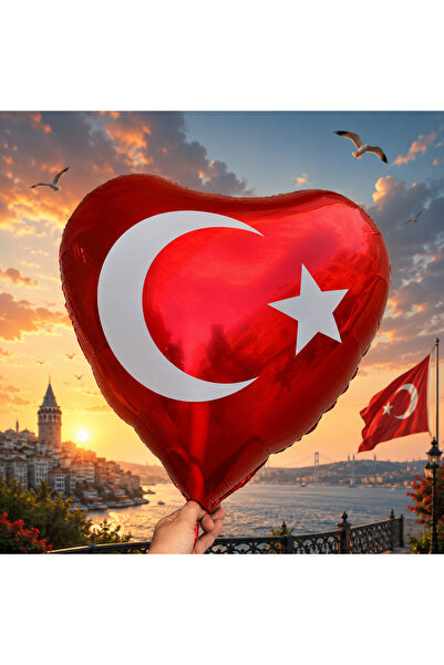 Kuzey Vip Quality 14 Pieces Heart-Shaped Turkish Flag Balloon 70 cm Red Turki...