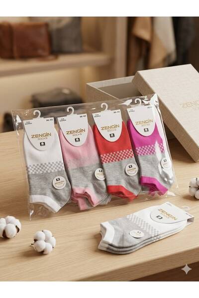 GİZLİ MODA 4'lü Renkli Kadın Çorap Seti - Socks Konforlu Pamuklu 12764902