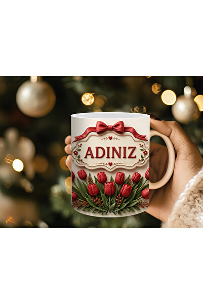 Evion Kişiye Özel Çiçek İsim Yazılı Kupa Bardak | Premium Kadın Tasarımı