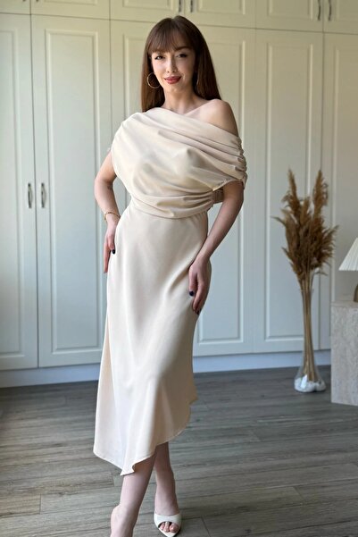 solena sln Rochie de damă cu umeri goi, decolteu bărcuță, croială asimetrică,...