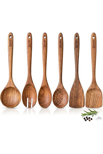 Generic Wooden Spoons for Cooking Set of 6 - Teak Wood Kitchen Utensil Set, F...