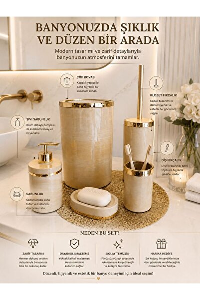 GLORİNDA HOME LÜKS BEJ RENK GOLD DETAYLI ŞIK, BANYONUZA VE EVİNİZE ZARİFLİK K...