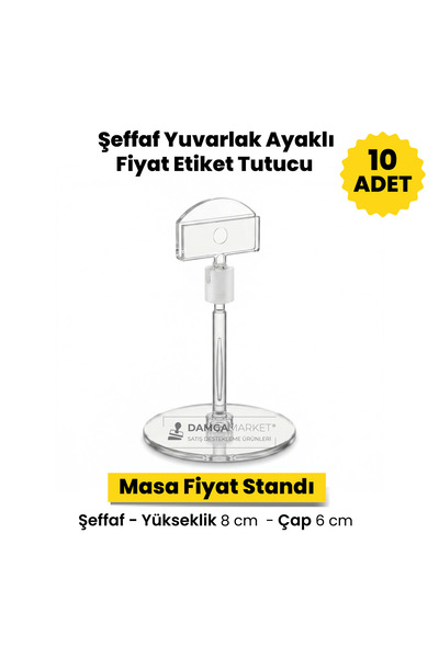 DamgaMarket Şeffaf Yuvarlak Ayaklı Fiyat Etiket Tutucu Masa Fiyat Standı Yuva...