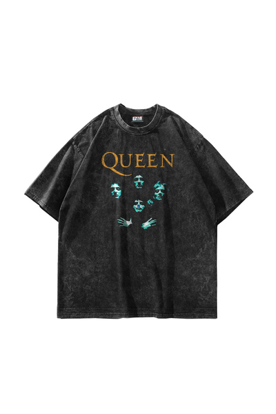 Sekizbiraltı Queen Crest Logo Washable Black Oversize T-Shirt