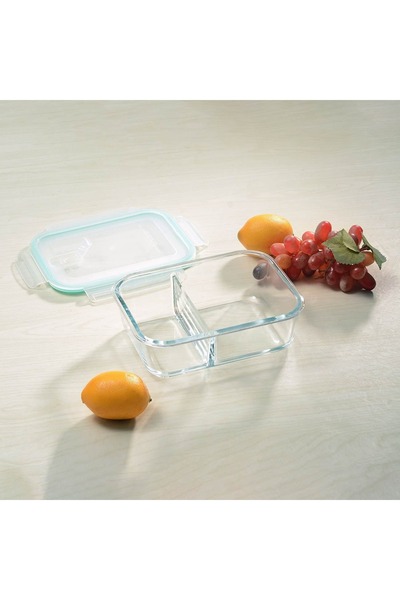 Z Store Casserolă dreptunghiulară din sticlă, compartimentată, cu capac, 1L
