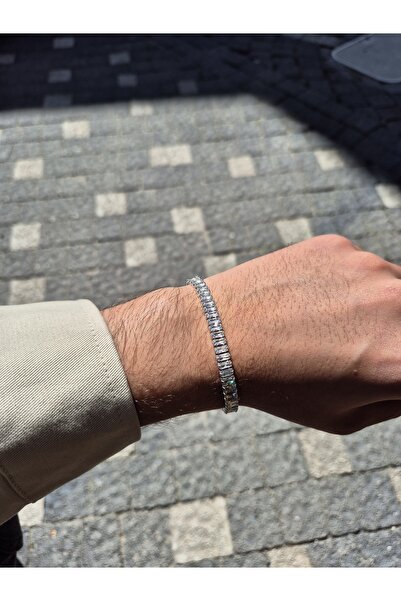 Genel Markalar Beyaz Sıra Taş Unisex 316L Paslanmaz Çelik Bileklik