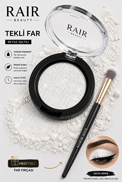 RAİR BEAUTY Yüksek Pigmentli Tekli Simli Beyaz Far (FAR FIRÇASI HEDİYELİ)
