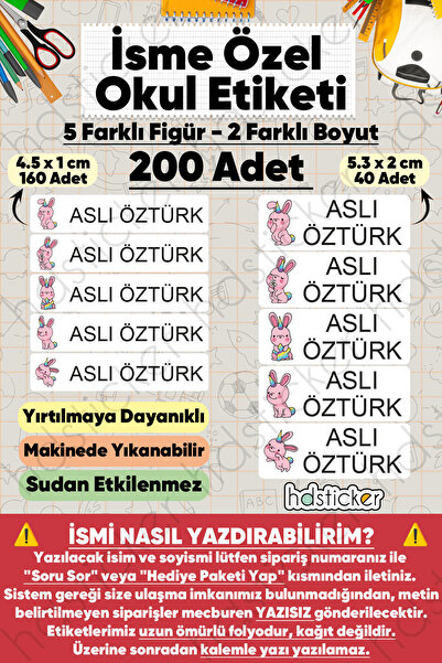 hdsticker 200 Adet Unicorn Desenli İsme Özel Okul Etiketi Kişiye Özel İsim Ba...