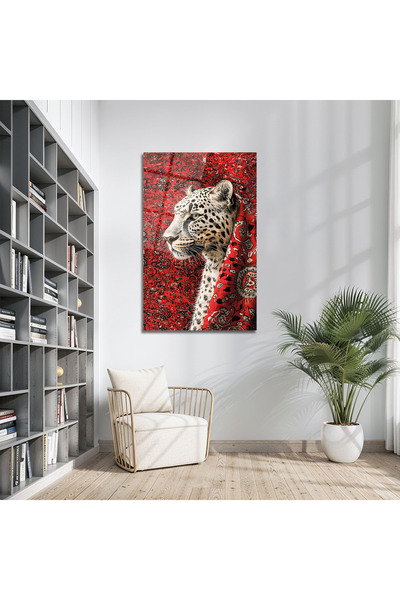 Altat Home Kırmızı Leopar Cam Tablo