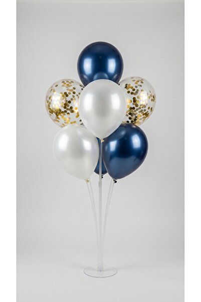 Öz-bal 7-Piece Balloon Stand and Chrome Navy Blue White Gold Confetti Concept...