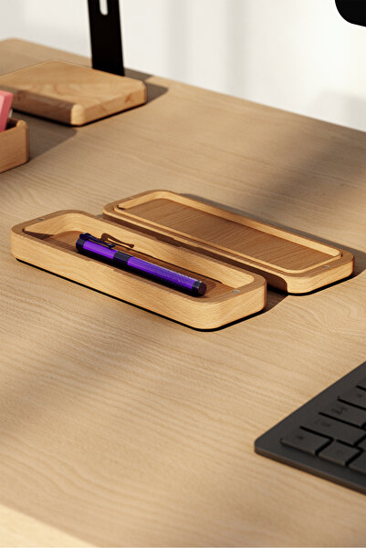Woodsaka Pencil Case with Lid - Magnetic |   Oak Wood Pen Storage Box |
