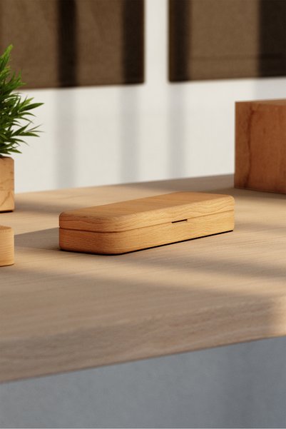 Woodsaka Pencil Case with Lid - Magnetic |   Oak Wood Pen Storage Box |