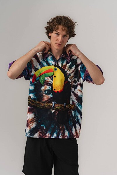 go gang own Wild Toucan Apaş Collar Short Sleeve Oversize Shirt