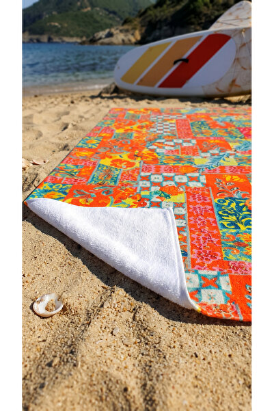 Miami Beach Etnik Patchwork Desenli Renkli Yüksek Su Emici 70x150cm Plaj Havlusu