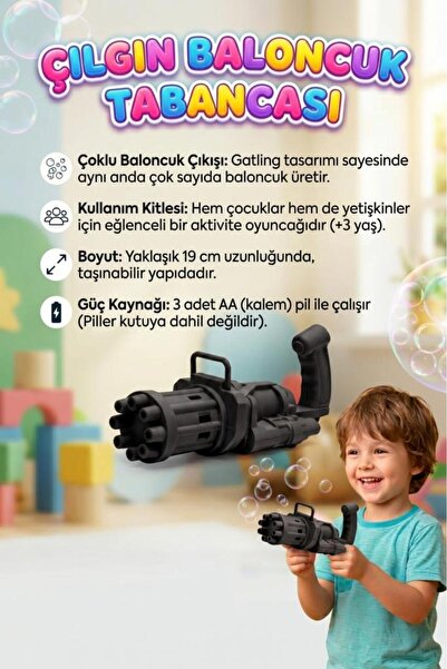 Tıfıl Toys 3 Parça Pilli 8 Delikli 19cm Köpük Makinası ve 2x10ml Baloncuk Sıv...