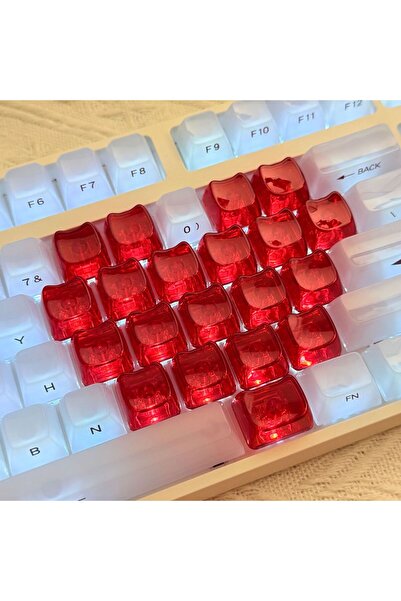 silabor 21 Tuşlu Şeffaf Kırmızı Mekanik Klavye Tuşu Seti | RGB Uyumlu Keycaps...